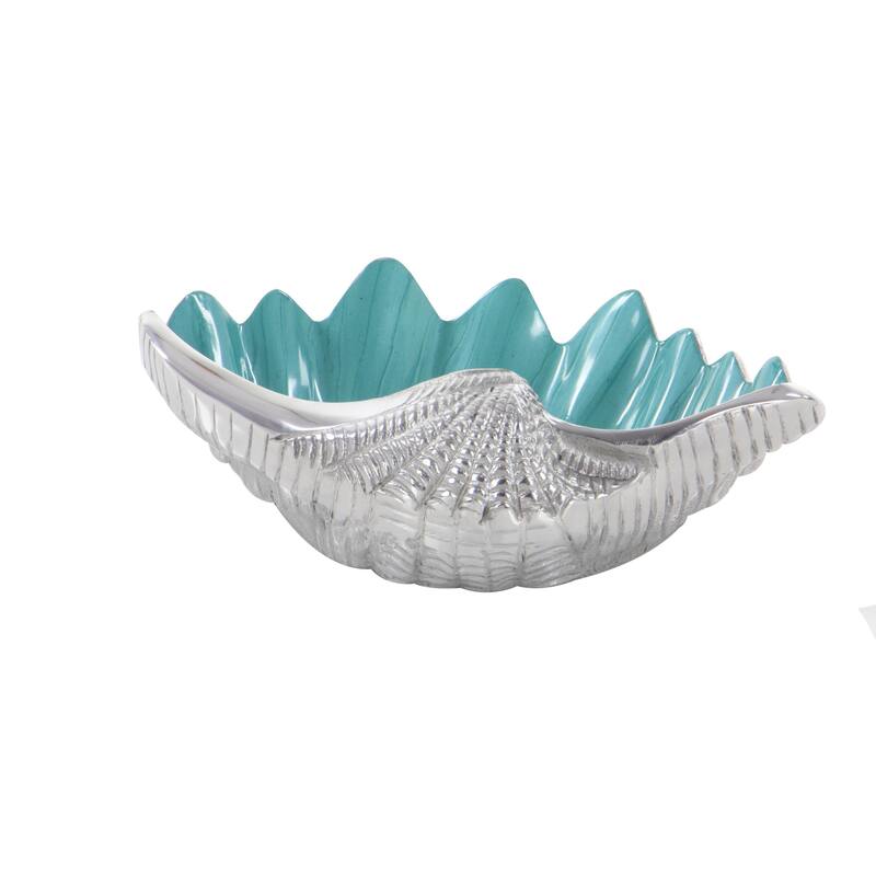 Aluminum Metal Shell Shell Serving Bowl with Enamel Interior - Teal - Roche River Decor