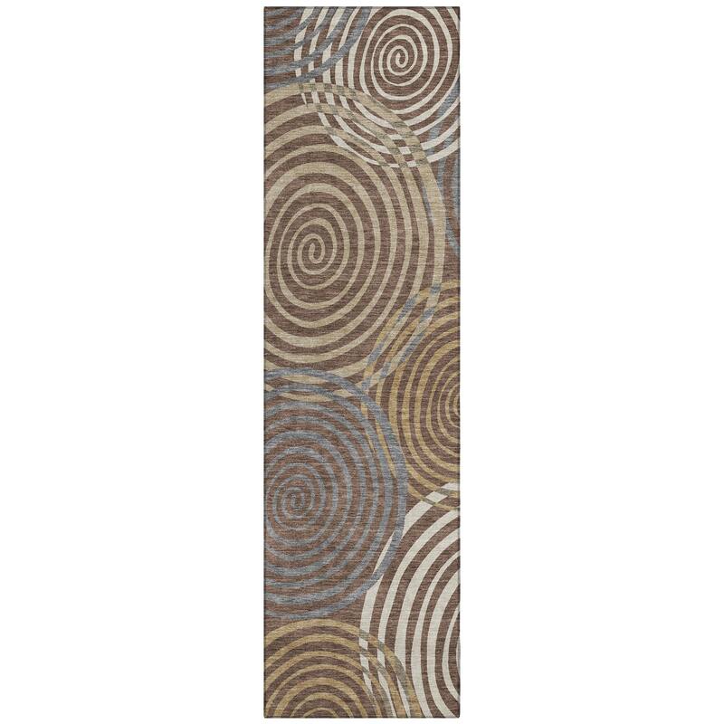 Machine Washable Indoor/ Outdoor Contemporary Swirls Chantille Rug