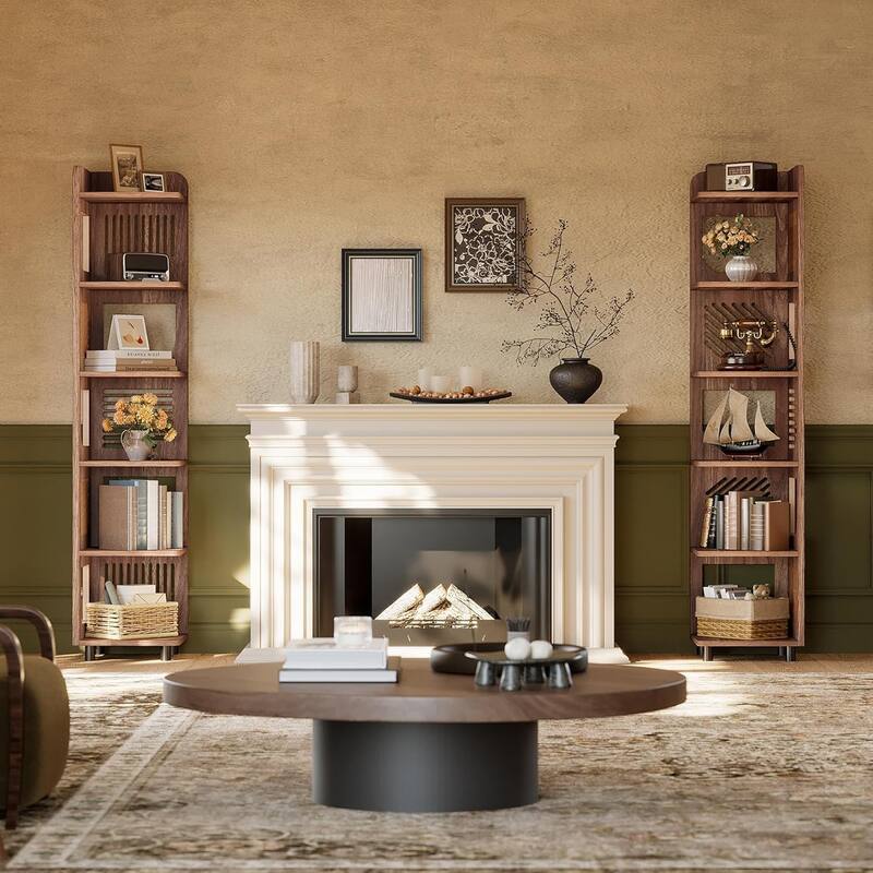 6 Tiers Farmhouse Wood Tall Narrow Corner Shelf with Hollow Design - 15.8" W x 15.8" D x 71.9" H