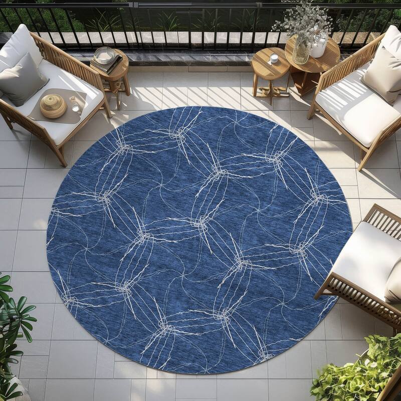 Machine Washable Indoor/ Outdoor Abstract Contemporary Chantille Rug - Navy - 8' x 8'
