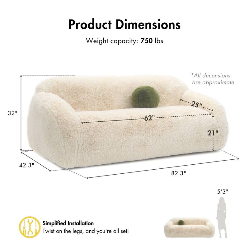 Furniture of America Cynra Modern 82-inch Faux Fur Sofa with Ball Pillow