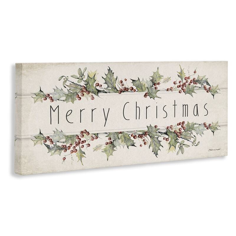 Stupell Merry Christmas Sentiments Winter Holly Florals Canvas Wall Art