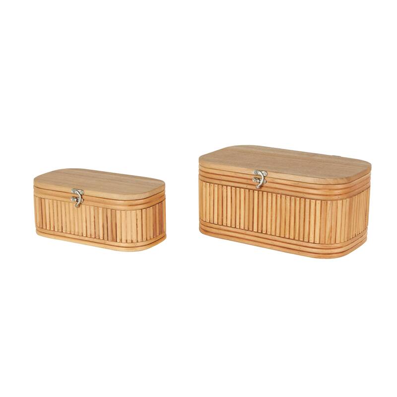 Wood Ribbed Decorative Box with Brass Latches - Set of 2 Brown - Roche River Decor - Brown