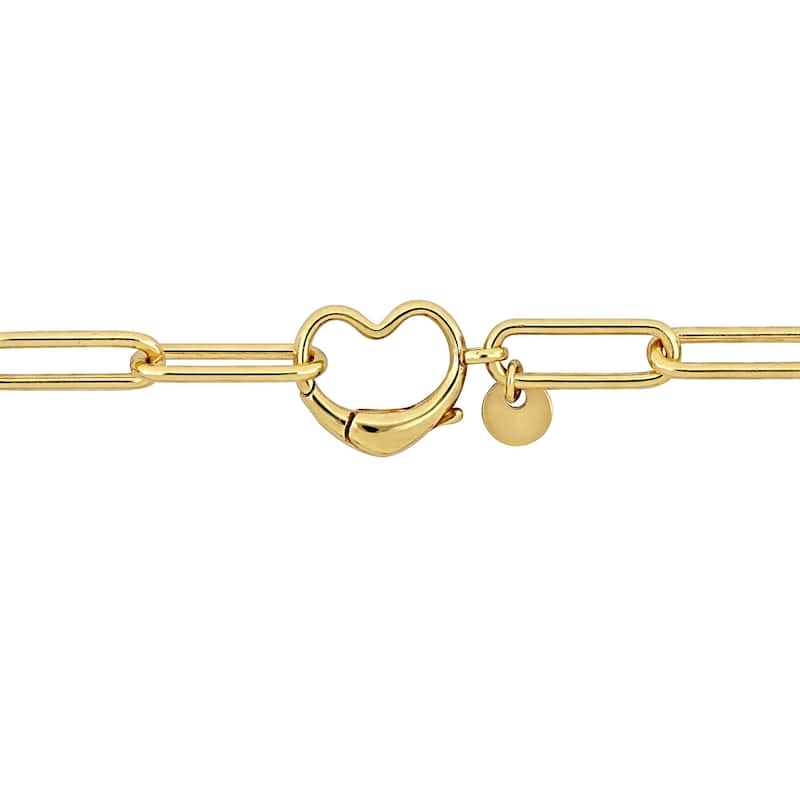 Miadora Paper Clip Link Bracelet with Heart Clasp in Yellow Sterling Silver