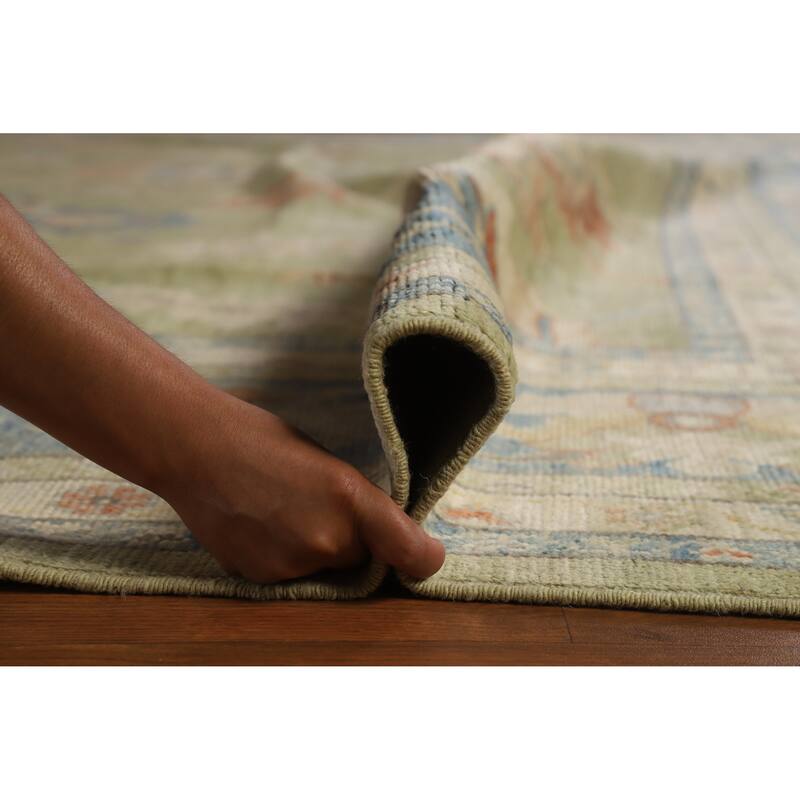 Hand Knotted Oriental 100% Wool Carpet Transitional All-Over Green Oushak Area Rug - 15' 1'' X 12' 2''