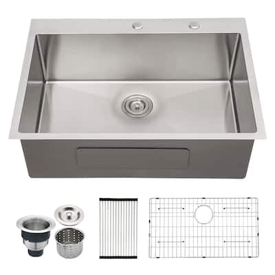 Drop-In Kitchen Sink with Bottom Grid and Basket Strainer