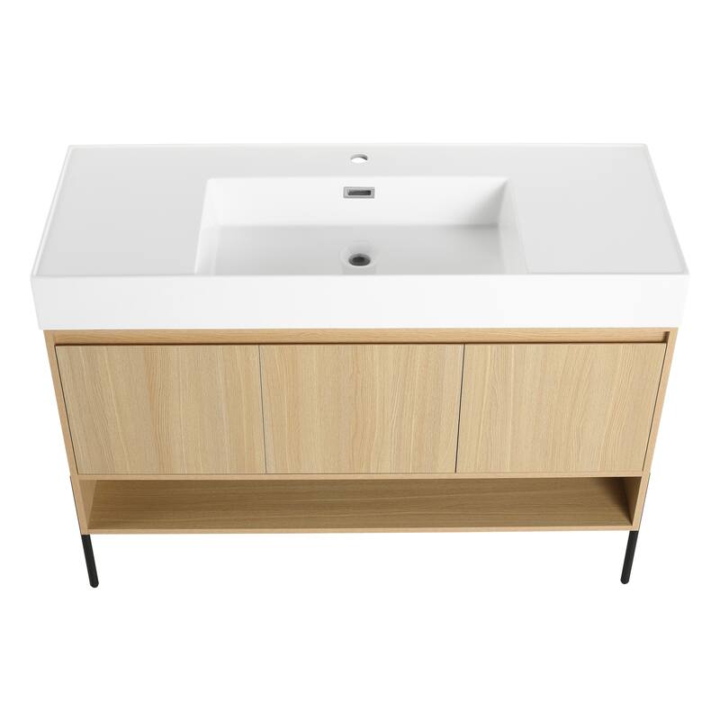 47-Inch Resin Bathroom Vanity with Multi-Layer Solid Wood Frame, Stylish Tripod Design