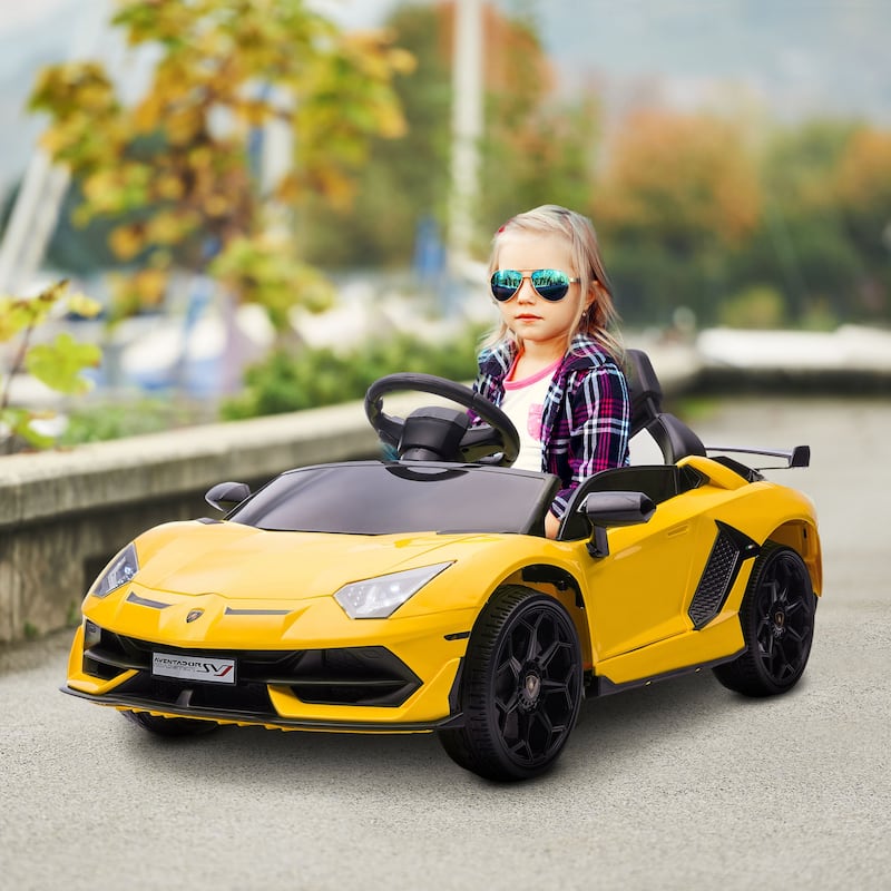 Aosom Lamborghini Aventador Licensed Kids Ride on Car with Scissor Doors, Easy Transport, 12V Electric Car for Kids - Yellow