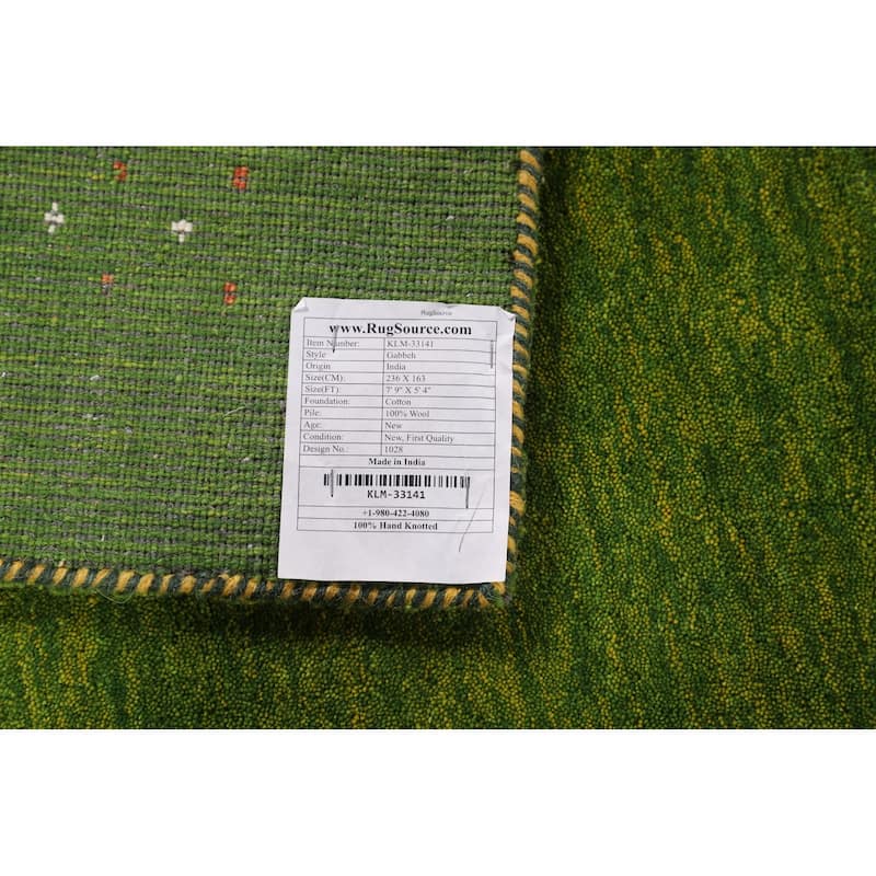 Green Gabbeh Indian Area Rug Hand-Knotted Wool Carpet - 5'4"x 7'9"