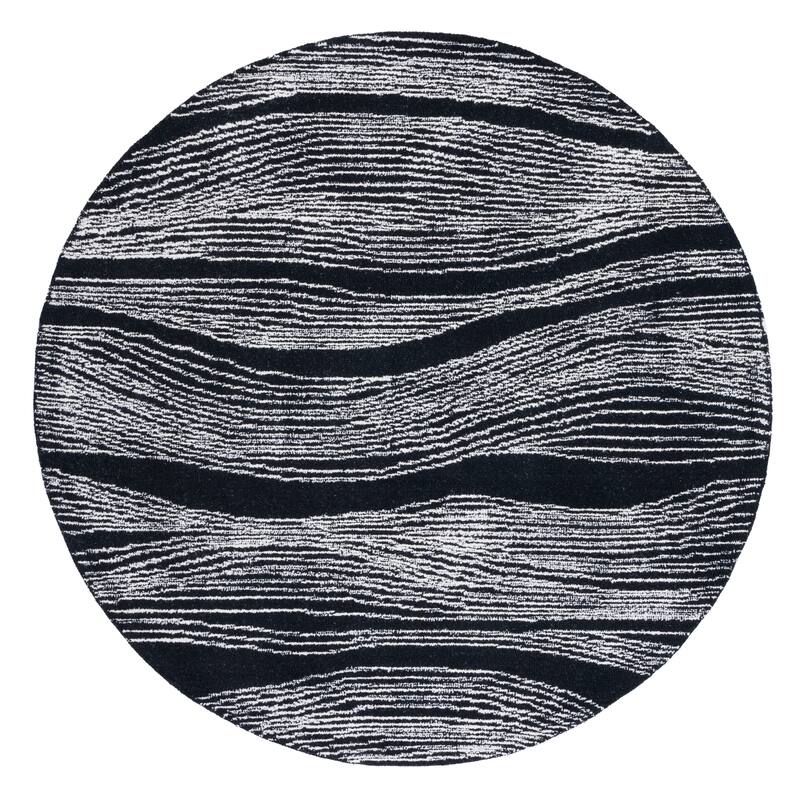SAFAVIEH Handmade Metro Fetnete Modern Abstract Wool Rug - 6' Round - Black/Ivory