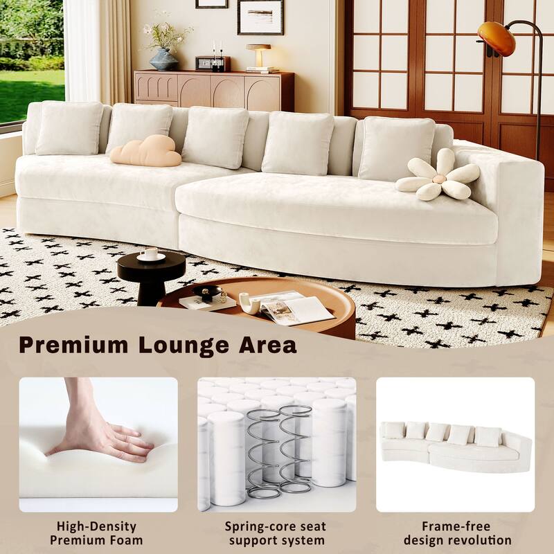 115.7" Chenille Modular Sofa Set with Curved Design - 4-Seater and 5 Cushions (No Assembly Required)