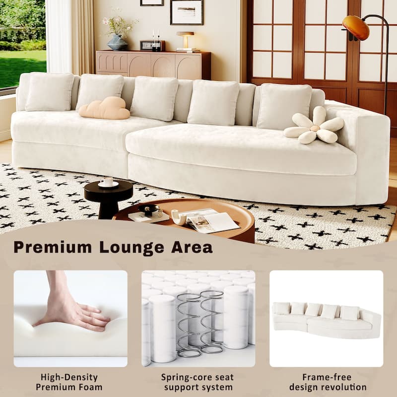 115.7" Pure Foam 2-Piece Sofa Set, 4-Seater, Chenille Jacquard, Curved, No Assembly, Beige