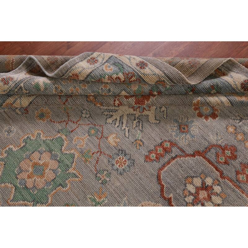 Hand Knotted Oriental 100% Wool Carpet Transitional All-Over Greys & Charcoal Oushak Area Rug - 13' 4'' X 9' 11''
