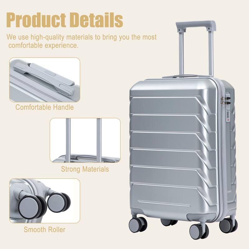 20 Inch ABS Hard Shell Travel Checked Luggage, Scratch Resistant Surface Four Multi-Directional Wheels, With Combination Lock