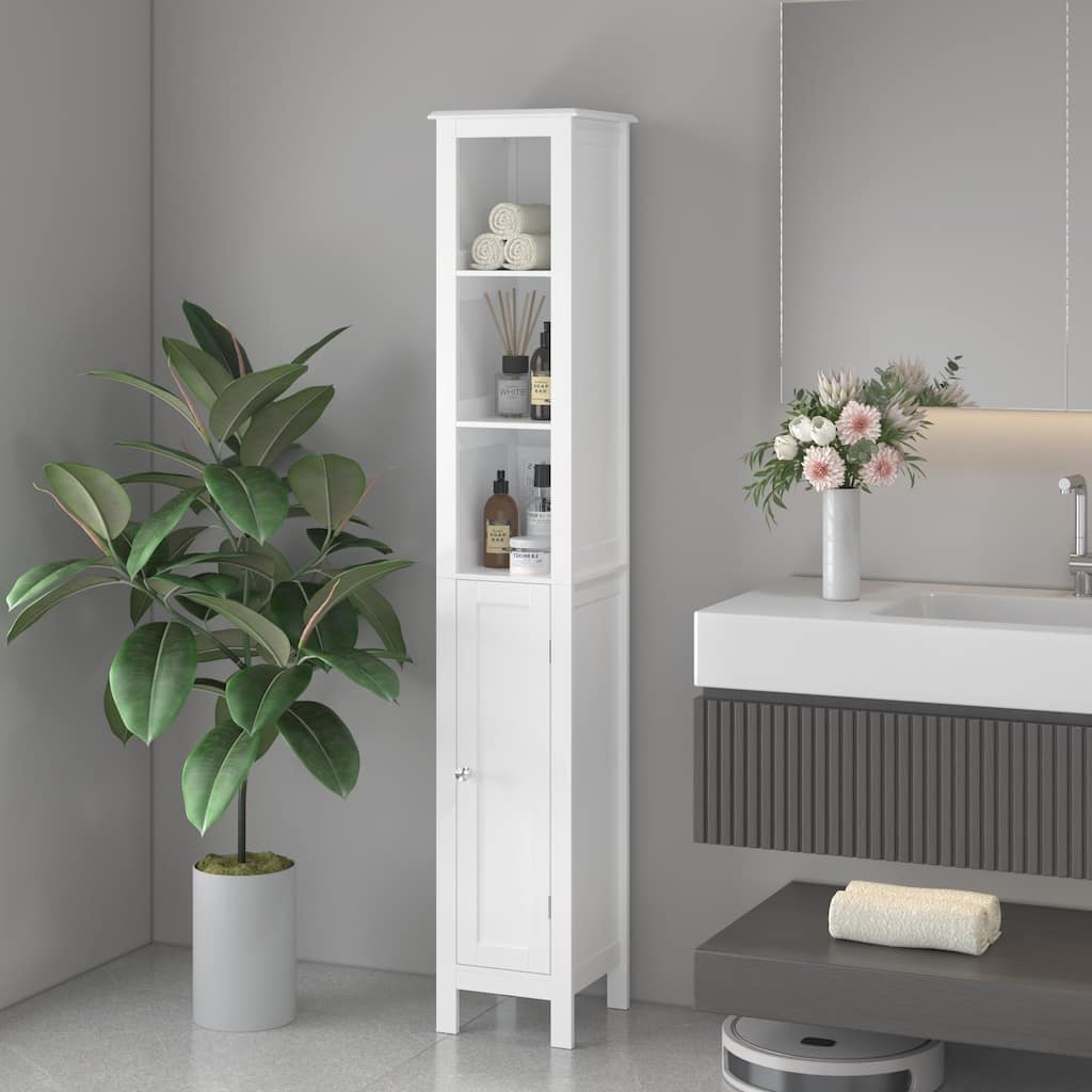 Tall Bathroom Floor Cabinet Slim Display Cabinet with Open Compartments, Side Cabinet Medicine Cabinet with Door