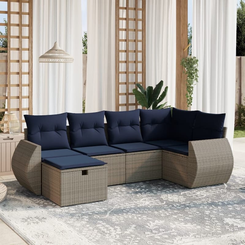 vidaXL Patio Sofa Set with Cushions Outdoor Conversation Furniture Poly Rattan - Gray without table - 24.4" x 24.4" x 27.2"