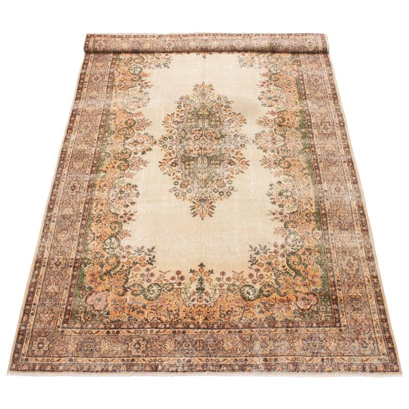 ECARPETGALLERY Hand-knotted Antalya Vintage Beige Wool Rug - 6'11 x 11'3