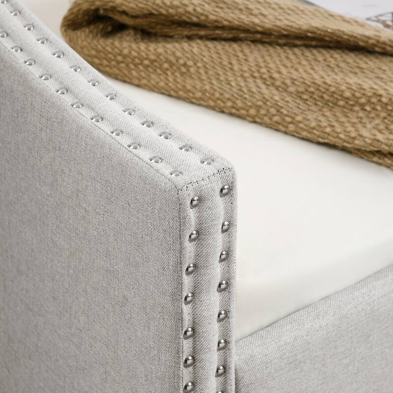 Twin Size Upholstered Daybed Frame with Trundle & Tufted Backrest