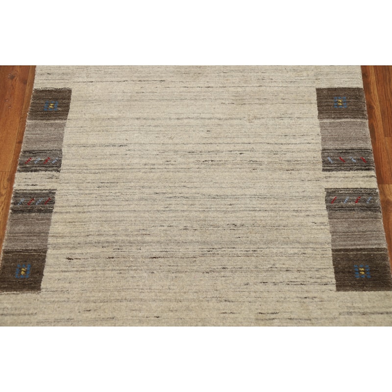 Gabbeh Indian Rug Handmade Tribal Beige Foyer Wool Carpet - 3'1" x 3'11"