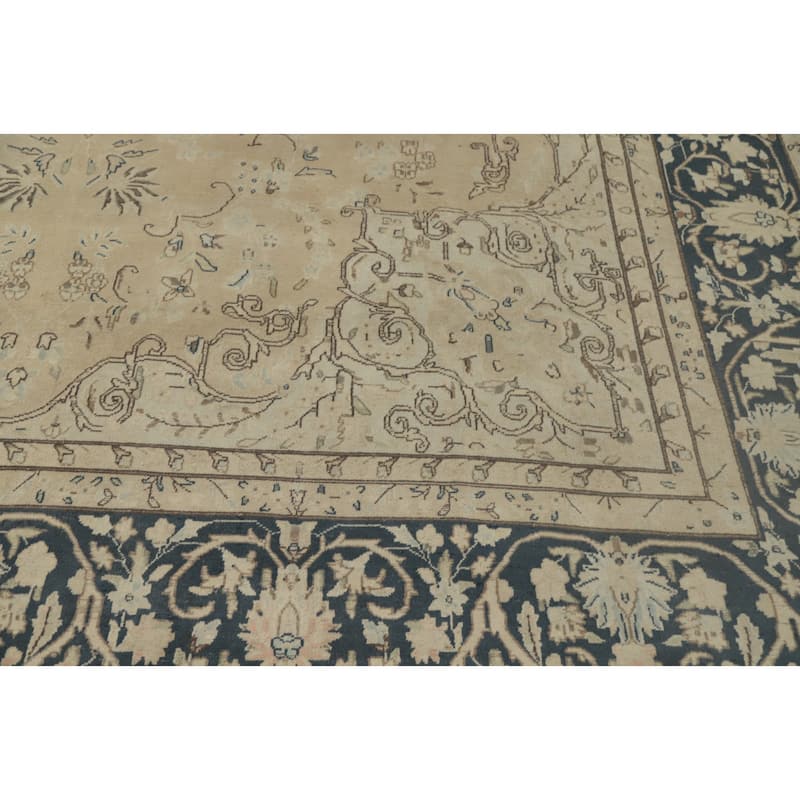 Hand Knotted Oriental 100% Wool Carpet Traditional Floral Beige & Ivories Kerman Area Rug - 13' 4'' X 9' 9''