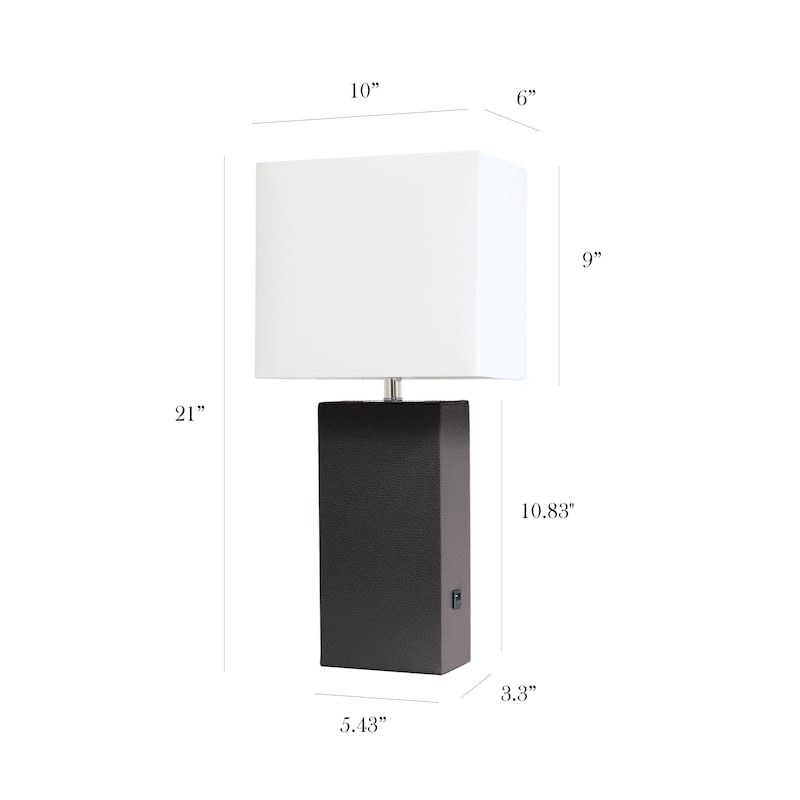 Elegant Designs 21" Modern Leather Wrapped Table Lamp with USB Port, With LED Bulb