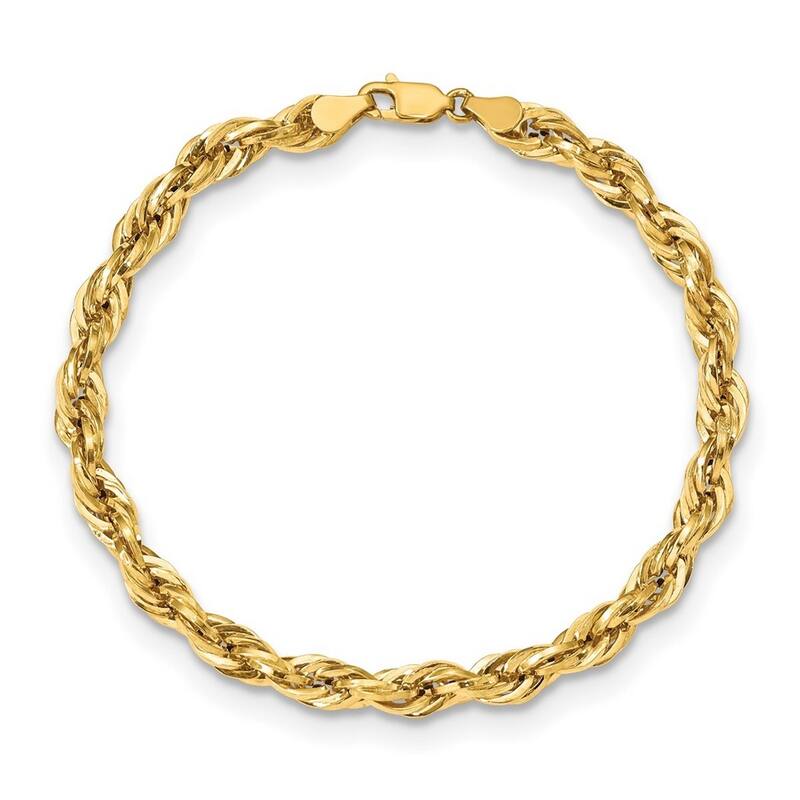 Curata 10k Yellow Gold 5.4mm Semi solid Rope Chain Bracelet 8 Inch