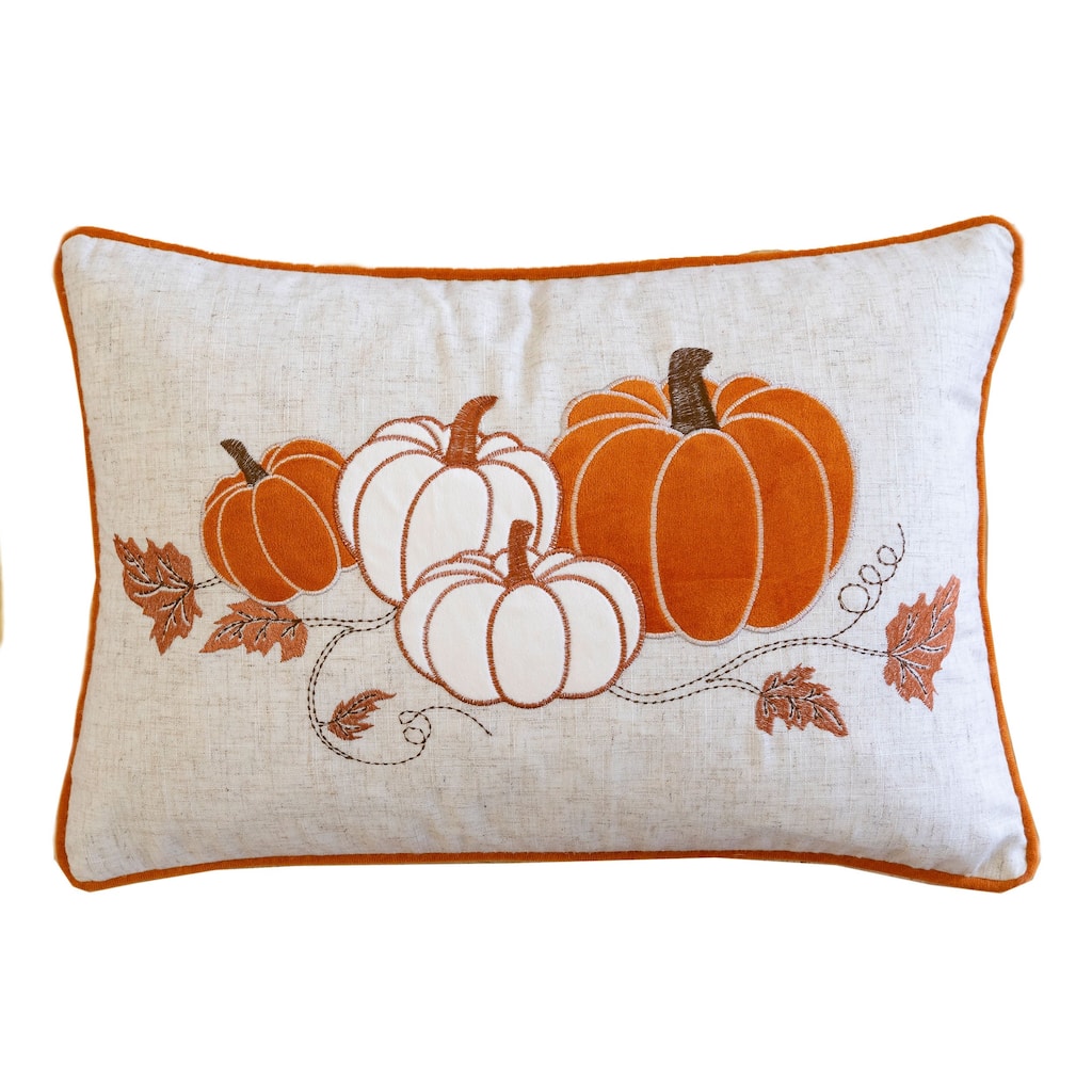 Embroidered Pumpkin Lumbar Throw Pillow - Fall Harvest Accent Cushion