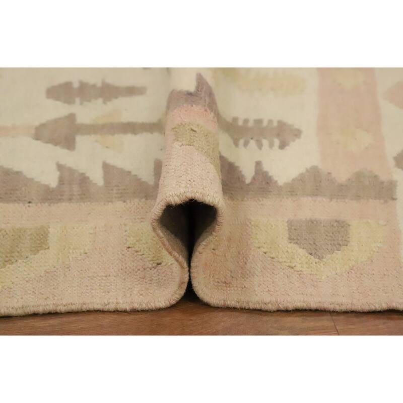Hand Woven Oriental 100% Wool Carpet Southwestern Tribal Beige & Ivories Kilim Area Rug - 6' 6'' X 4' 0''