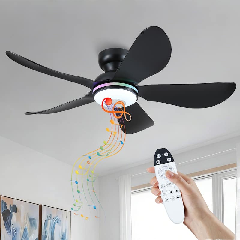 36/46 inches RGB Flush Mount Ceiling Fan with Light and Remote