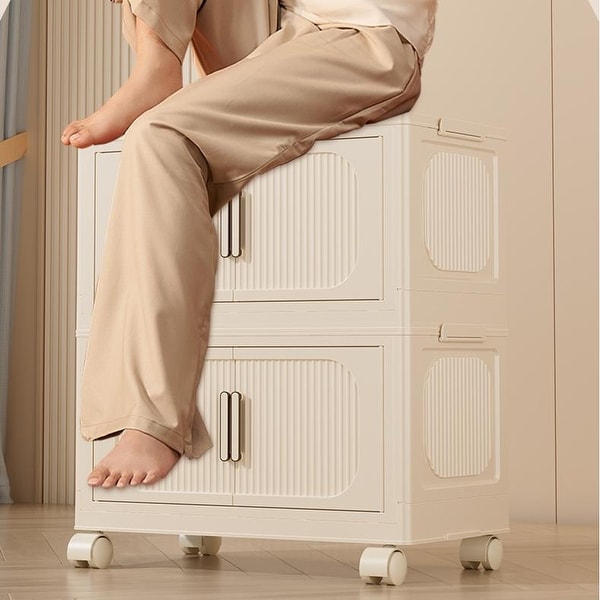 HARU　 コレクションbox 30マス5x6 ２セット　ホワイトオーク 40.5 in. H Cream White Plastic Foldable Storage Bins 4-Tier