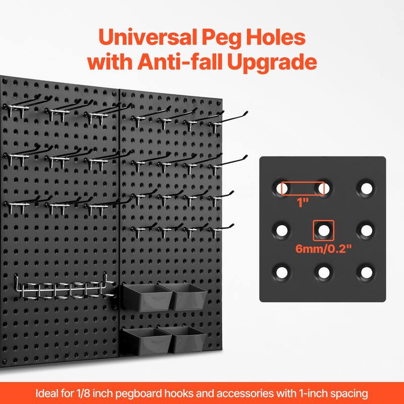 Black Steel Pegboard Panel, Wall Mount for Garage Tool Storage