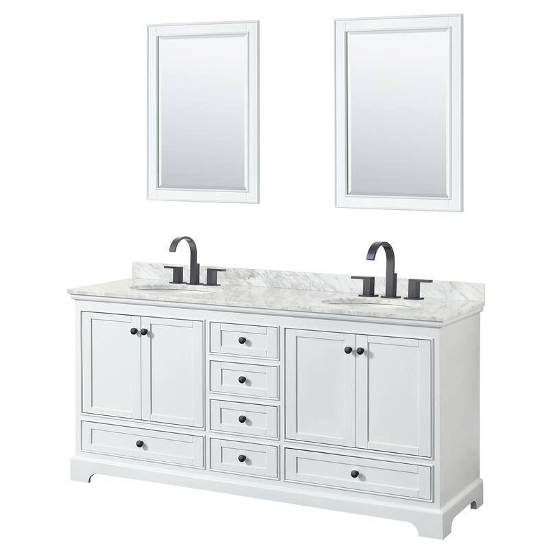 Wyndham Collection Deborah 72" Free Standing Double Vanity Set with - White / White Carrara Marble Top / Matte Black