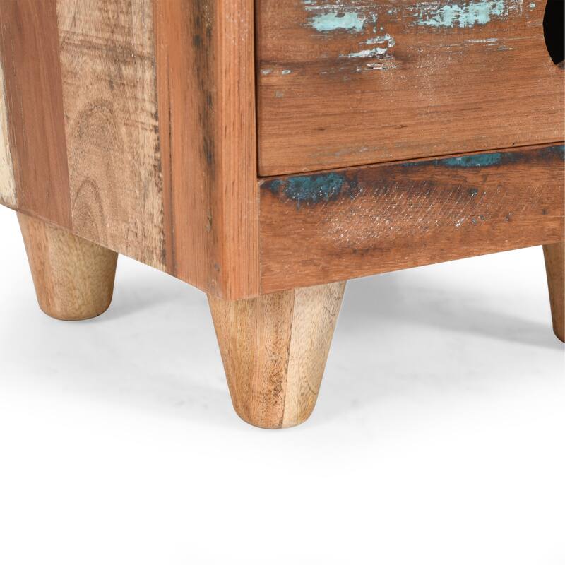 End Table Recycled Wood Nightstand, Side Table With 3 Drawers