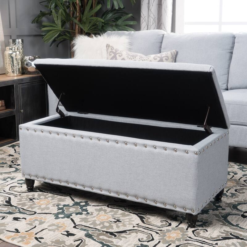 Tatiana Contemporary Fabric Storage Ottoman with Nailhead Trim by Christopher Knight Home
