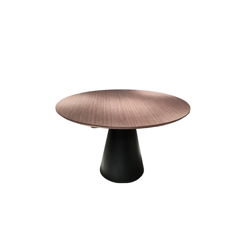 HomeRoots 48" Brown and Black Wood and Metal Pedestal Base Round Top Dining Table - 48.00 in. x 30.00 in. x 48.00 in.