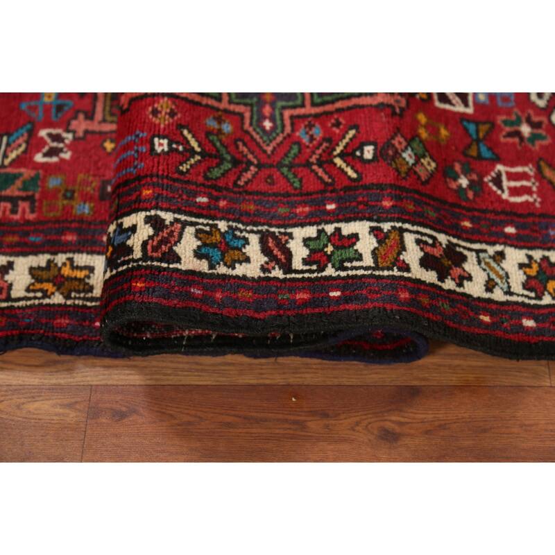 Tribal Geometric Gharajeh Persian Runner Rug Handmade Red Wool Carpet - 2'4"x 9'10"