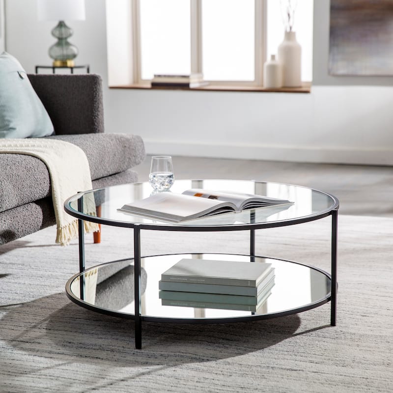 Alecsis Glass Round Coffee Table - 14"H x 36"W x 36"D