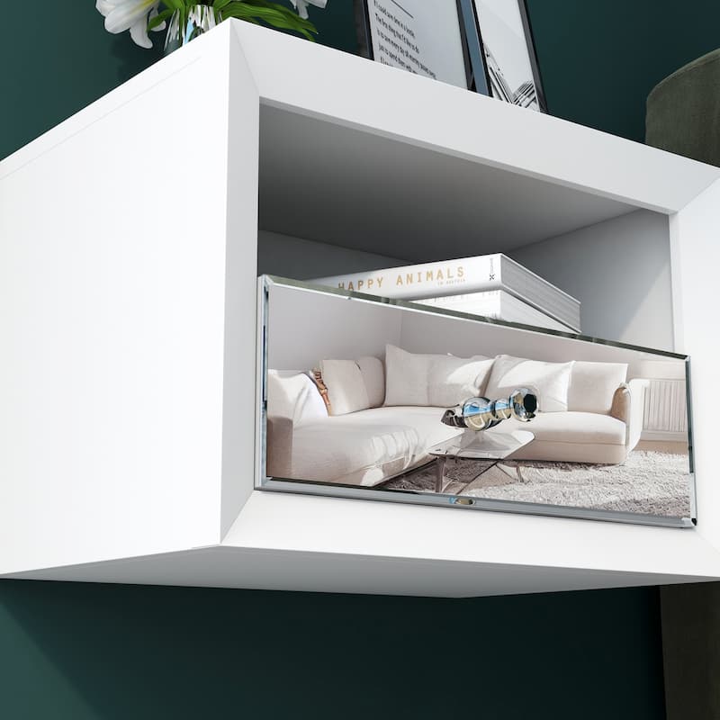1 Drawer Floating Nightstand with Open Shelf, Wall Mounted Nightstand