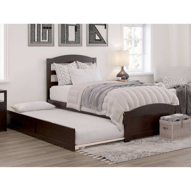 Warren Solid Wood Platform Bed with Footboard and Twin XL Trundle - Espresso - Twin XL