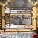 preview thumbnail 1 of 12, Black Metal Twin Over Twin Bunk Bed with Storage Space, Ladder and Full-Length Guardrail