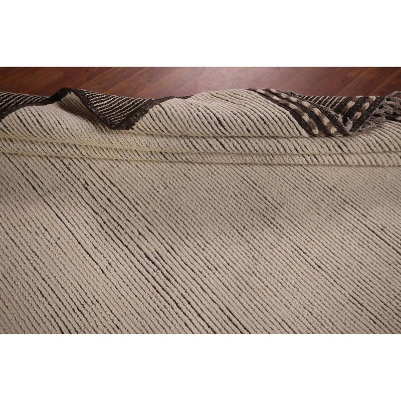 Ivory Moroccan Oriental Large Area Rug Hand-Knotted Wool Carpet - 12'0"x 18'7"