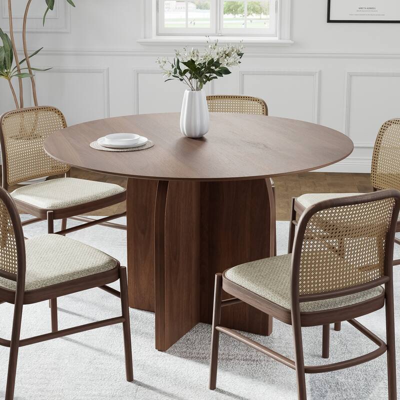 Solid Wood Round Dining Table with Finish and Elegant Arched Legs for Modern Dining Rooms & Kitchens