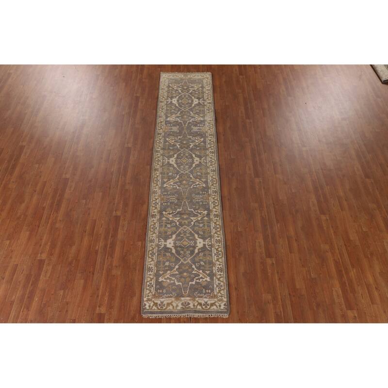 Gray Oushak Indian Runner Rug Handmade Wool Carpet - 2'7"x 11'7"