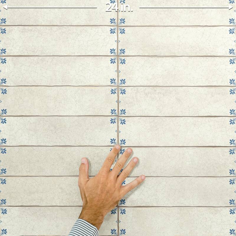 Merola Tile Crackle Cream Decor 2-7/8" x 11-7/8" Ceramic Wall Tile