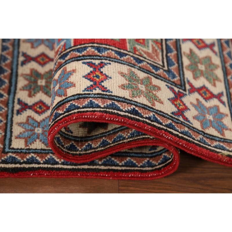 Hand Knotted Oriental 100% Wool Carpet Traditional Geometric Red Kazak Area Rug - 3' 0'' X 2' 0''