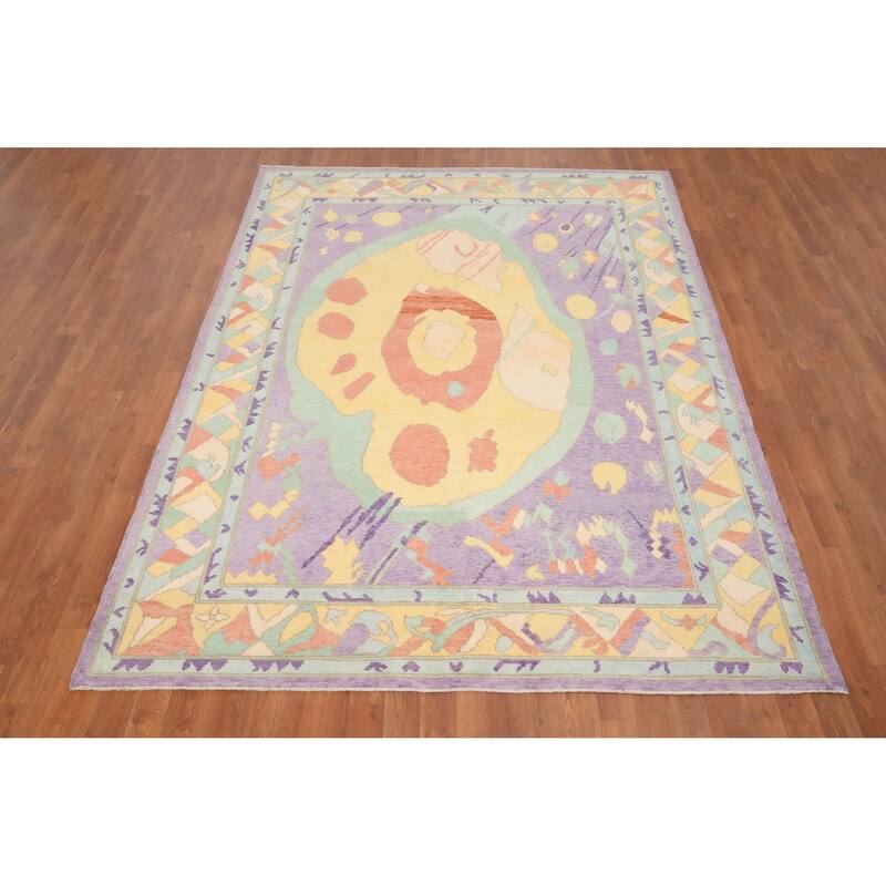Hand Knotted Oriental 100% Wool Carpet Transitional Geometric Purples Oushak Area Rug - 8' 6'' X 6' 1''