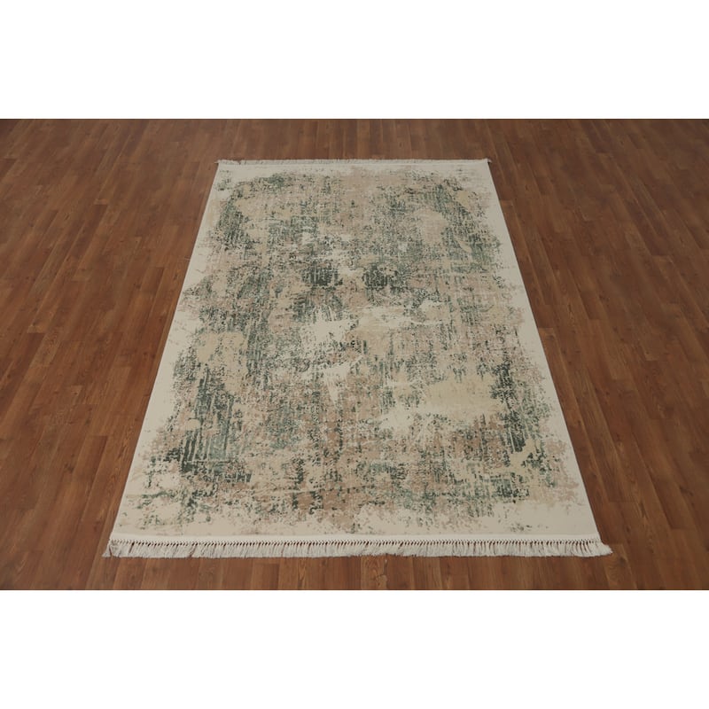 Machine Made Oriental Polyester Carpet Modern Abstract Beige & Ivories Abstract Area Rug - 7' 9'' X 5' 2''