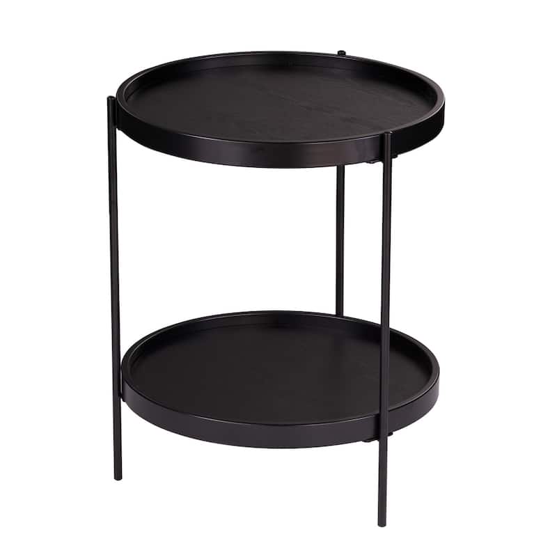 24 Inch Black Round End Table with Shelf and Metal Base - 19.25” x 19.75” x 24”