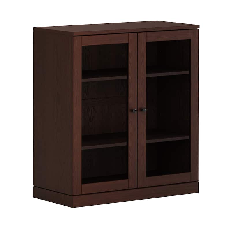 Palace Imports Premium 100% Solid European Oak Hardwood 3-Shelf Modular Bookcase with Tinted Glass Doors - 32" Wide, 35.75" Tall - Rich Cherry Oak