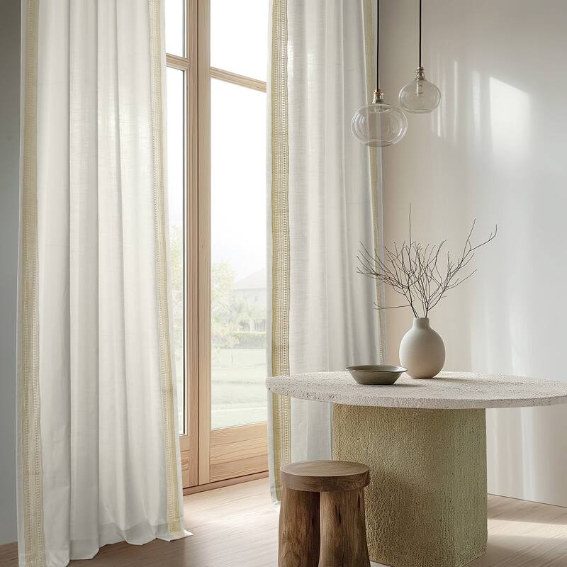 Exclusive Fabrics Bordered Textured Cotton Curtains For Bedroom & Living Room Curtains - Single Panel Drapes